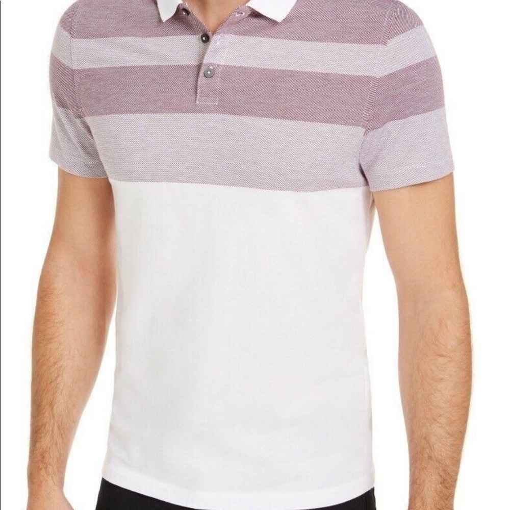 NWT men’s Alfani polo top in white and purple 3 button casual collared large
